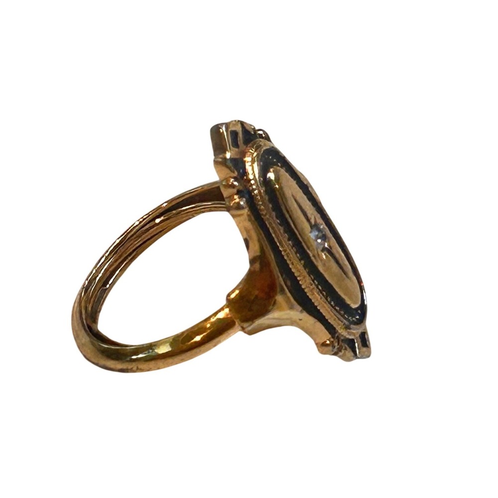 Vintage Avon Gold Tone Black Enamel Rhinestone Oval Shield Statement Ring SZ 6.5 - Picture 4 of 8